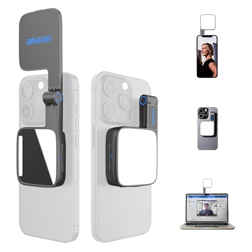 Amaran Go Magnetic Selfie Phone Light, Compatible with MagSafe & Qi2 Magnets, Dual LED Light Source with Adjustable Mirror Light & CCT (2700K-6500K), for Selfies, Makeup, & Content Creation (Charcoal)