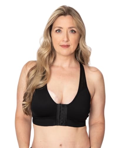 AnaOno Front Closure Bras for Women Post-Surgical & Recovery - Light Compression Bra with Removable Breast Pad Inserts - Comfortable & Breathable Post-Surgery Bra & Sports Bra (Black