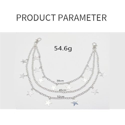 Five-Pointed Star Pendants Belt Hip Hop Pocket Decor Stars Waist Belt Chain Cloth Accessory Butterfly Belt Chain (Silver)2