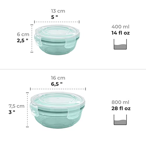 Grizzly 4er Set Frischhaltedosen (0,4L, 0,8L, 1,4L, 2,3L), rund, Kunststoff, 100% luft-/wasserdicht, mikrowellengeeignete Vorratsdosen, Mint – Bild 6