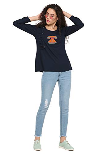 Image of ABOF Womens Western Solid Regularfit Top (BOS19AWFWTP2794331 Navy Small S)