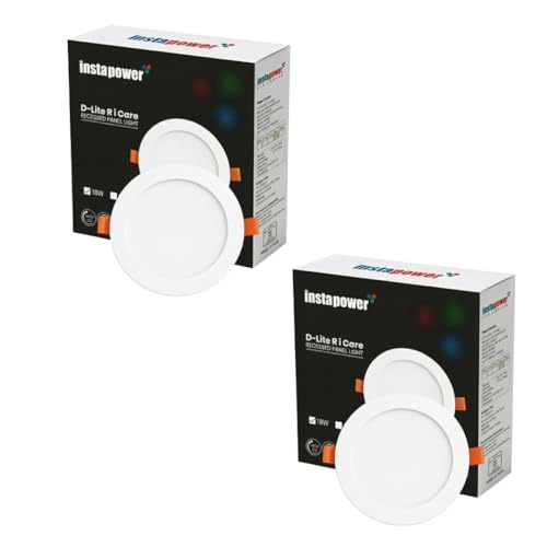Image of Instapower 18W Downlight | Natural White Round LED Panel Light | Polycarbonate Ultra Slim Recessed Ceiling Fixture LED (2-Year Warranty, Pack of 2)