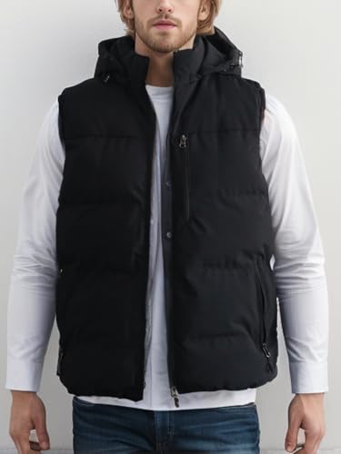 Men's Winter Puffer Vest Removable Hooded Quilted Padded Sleeveless Vest Casual Warm Zip Up Jacket Outerwear3