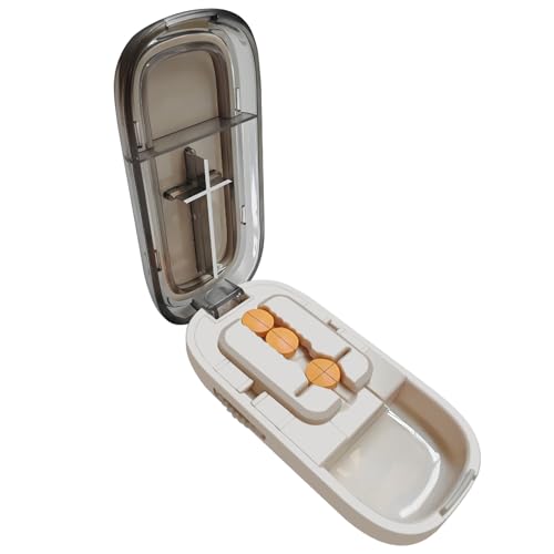 Pill Cutter for Cutting Multiple Pills, 1/2 1/4 Pill Splitter for Large, Small and Tiny Pills, with Improved Sharp Blade, Storage Organizer, Accurate Centering Alignment Device
