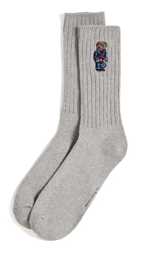 POLO RALPH LAUREN Mens Polo Bear Ribbed Crew Socks Heather Grey 10-13