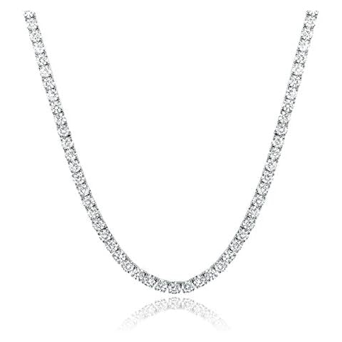 16 Inch Tennis Necklace 18K White Gold Plated | 4.0mm Round Cubic Zirconia Cut Faux Diamond Tennis Chain for Men and Women Cover