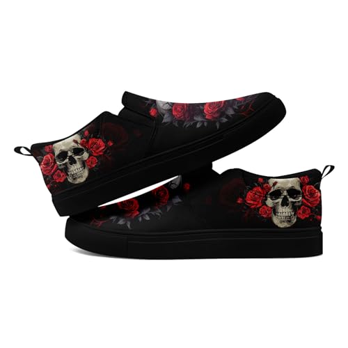 Women's Gothic Skull Slip Ons Sneakers Elastic Canvas Casual Loafers Rock &Punk Low Top Walking Shoes for Men4