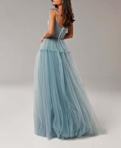 Women's Spaghetti Straps Prom Dress Tulle Long Formal Evening Party Gowns A-Line Backless Bridesmaid Dress2
