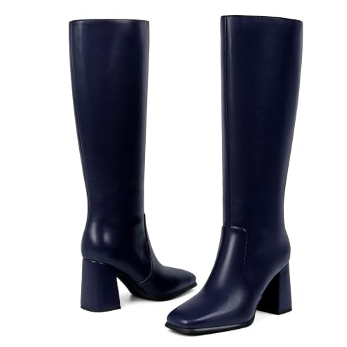 Image of Modatope Knee High Boots Women Square Toe Chunky Heel Fashion Tall Boots | Block Heel Gogo Boots with Side Zipper,Fashion Heeled Fall Winter Boots,Long Dressy Boots for Women