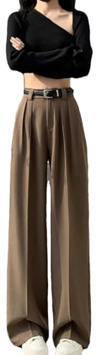 Women's Autumn Straight Wide Leg Pants with Belt High Waist Casual Solid Loose Fit Ankle-Length Pants3