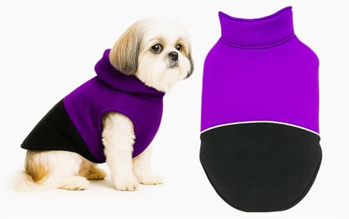 Image of The Pets Company Dog Winter Coat Jacket, Clothes, Windproof, Reversible, Light Weight, Washable, Ultra Warm Thick Fleece Lined Dog Vest for Cold Weather Protection, (Purple Black, Small - 14 Inch)