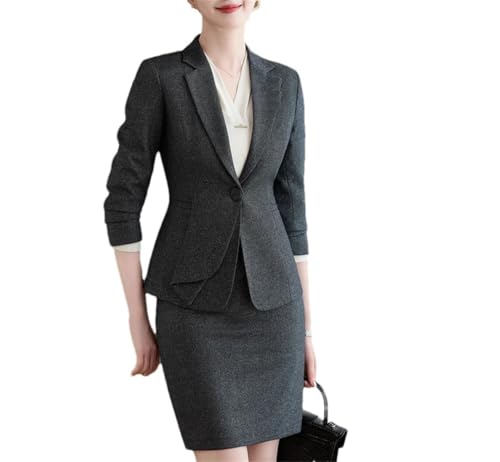 Women Slim 2 Piece Sets Office Skirt Suits Long Sleeve Slim Blazers Vintage Mini Skirt