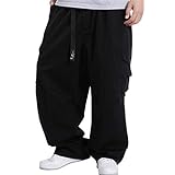 [D.IIZOO] ビッグシルエット カーゴパンツ メンズ 大きいサイズ ワイド ワークパンツ ウエストゴム リラックス ゆったり イージーパンツ 太めボトムス ロング丈 大きめ ヒップホップ ストリート系 (ブラック, 3XL)