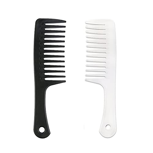 Papyon Wide Tooth Comb for Curly Hair Wet Hair Detangler Comb, Durable and Anti - Static, for Women Natural Black Hair Weavy Hair, 2 PCS Include Black and White