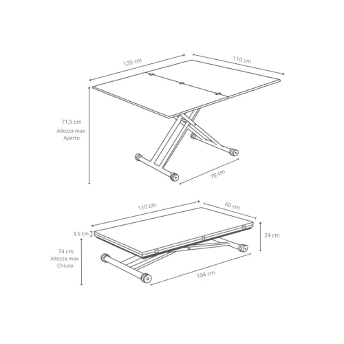Table transformable gain de place Ulisse Medium en chêne avec hauteur réglable
