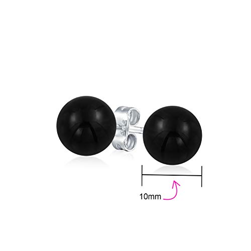 Simple Gemstone Black Onyx Round Ball Stud Earrings For Women .925 Sterling Silver 10Mm #TOP3