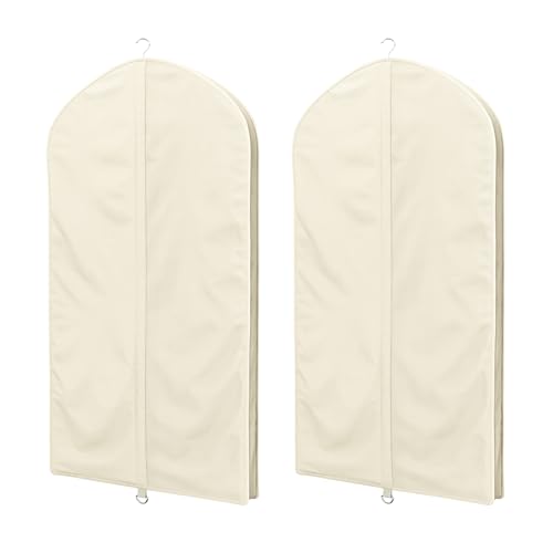 Image of Univivi Premium Breathable Oxford Dress Cover Garment Bag, 43 inch Garment Bag for Hanging Clothes, Garment Covers for Closet Clothes Storage, Dress Bag for Dress, Jacket,Suits, Coats - Beige,2 Pack
