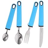 BEBEMOKO Edelstahl Senioren Besteck mit Rutschfestem Ergonomischem Griff Anti rutschfestes Selbstadaptives Essbesteck für Ältere Menschen und Behinderte Leicht zu Reinigen und Langlebig