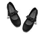 Coutgo Girls Mary Jane Dress Shoes Flower Girl Shoes Bow Satin Ballet Flats for Party Wedding School Shoes, Black, Size 3