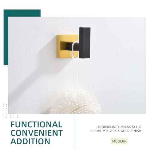 Angle Simple Towel Hook Black & Gold, Stainless Steel Bathroom Towel Holder, Robe Hook, Kitchen Towel Hanger, Wall Mount