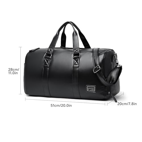 Leather Duffle Travel Gym Bag for Men with Shoe Compartment, 32L PU Leather Weekender Waterproof Overnight Bag Gym Sports Carry-On Black4