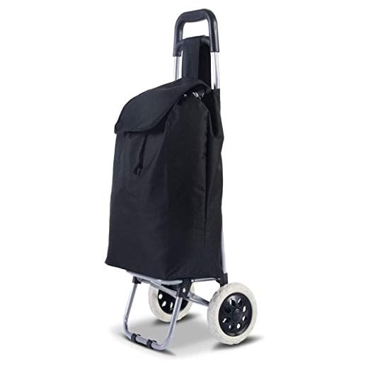 GOFLAME Folding Trolley Dolly Shopping Cart Lightweight with Great Loading Capacity, Waterproof Cart with Wheels and Anti-Slip Grips for Groceries (Black)