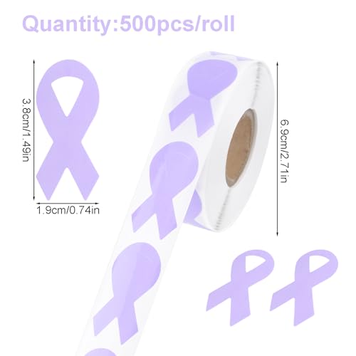 WANDIC 500PCS Lilac Purple Ribbon Sticker, Caregiver Awareness Sticker Foster Care Infantile Stickers Stickers Roll for Fundraising Events,1.9 * 3.8cm - Image 2