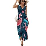 Lindo vestido de flamenco sin mangas para mujer, vestido largo casual con cuello en V, Estilo:, XL