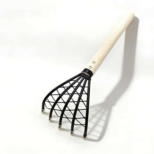 CHASONGHUI Japanese Stainless Steel Garden Rake Claw Landscape Dethatcher Thatching Rake for Digging Clam Shell Defoliation Weed Remover Tool Hoe Hand Tool for Garden Loose Soil (White)