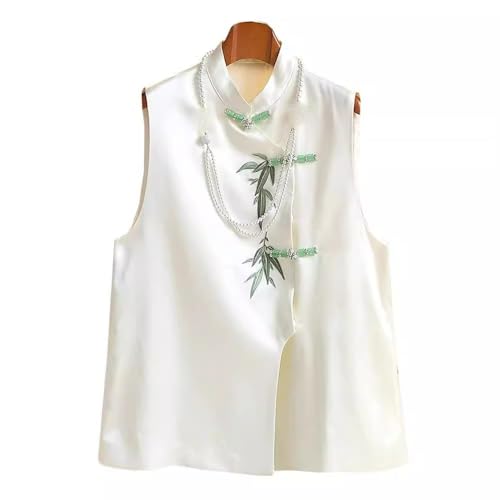 Camiseta sin mangas bordada estilo chino mujer con botones tradicionales chinos 5