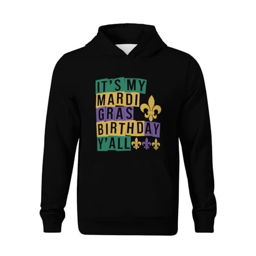 Kids Retro It's my Mardi Gras Birthday y'all Boys Girls Lightweight Kangaroo Pocket Fleece Hoodies2