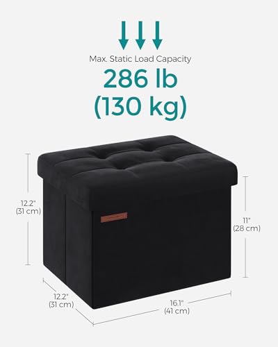 Image of SONGMICS Storage Ottoman, Foldable Small Ottoman Foot Rest, 12.2 x 16.1 Inches Foot Stool, Ottoman with Storage, Load up to 286 lb, for Living Room, Bedroom, Dorm, Ink Black ULSF200B01
