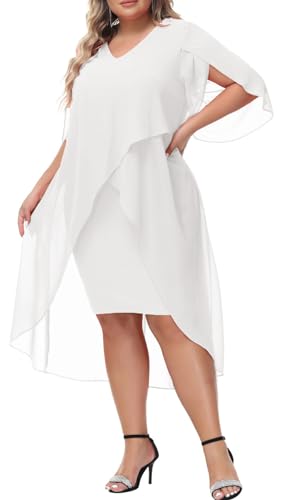 Image of Hanna Nikole Womens Plus Size Chiffon Cocktail Dress Ruffle 3 /4 Sleeve Wedding Guest Party Dresses with High Low Hem