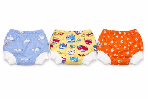 Image of Premium Baby Diaper Pants / Potty Training Panties / Padded Underwear for 0 - 4 Years | Soft, Washable & Reusable Cotton Nappies for Boys & Girls | Leakproof, Absorbent & Breathable | 2 /3 /4 Pack | Leakproof, Absorbent (Premium With Rib, 0-1 years, 2, count)