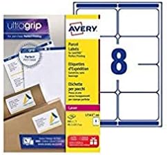 Avery L7165 Self Adhesive Parcel Shipping Labels, Laser Printers, 8 Labels Per A4 Sheet, 800 Labels, UltraGrip, white