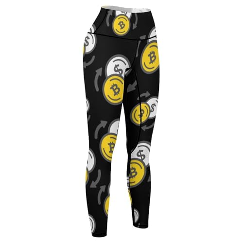 Bitcoins and Dollar Yoga Pants Leggings for Women High Waisted Tummy Control Workout - Image 7