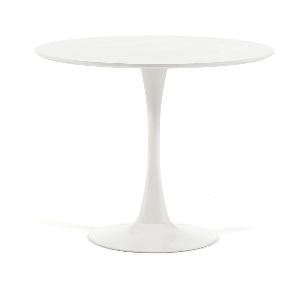 Tavolo tondo tulip da interno, diametro 90 cm, 4 persone cucina/sala da pranzo/ufficio, stile classico moderno con top MDF effetto legno e base in metallo verniciato opaco Orlando (Bianco)