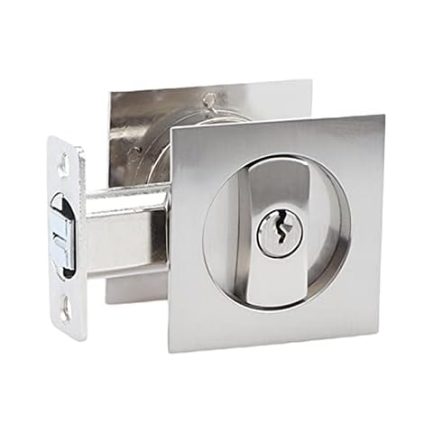 LWZH Square Sliding Door Lock Mortise Lock Pocket Door Lock Invisible Recessed Wooden Door Lock/66mm-Silver Cover