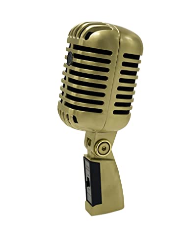 Vintage Metal Condenser Streaming Microphone, Gold Color, Old Retro Vintage Style, Cardioid Mic Wtih Xlr Cable For Streaming, Broadcasting, Studio Recording, Props, Hand Prop, Hand Held #TOP4