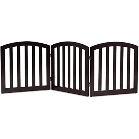COSTWAY Barrera de Seguridad para Perros Plegable (3 Paneles, marrón) Cover