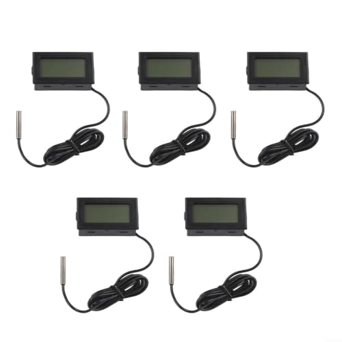 Termómetro digital con sonda externa | ABS, LCD, -50 °C a 110 °C, pantalla en tiempo real, a prueba de humedad para acuario, nevera, baño de bebé (negro)