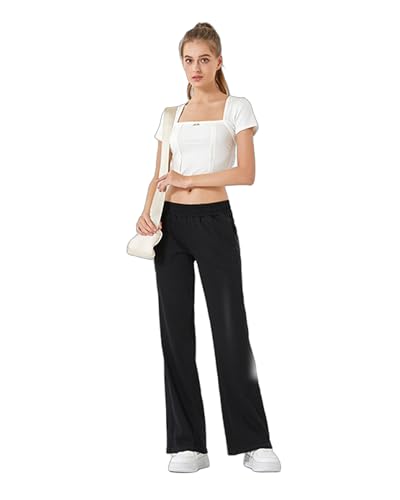 Women's Elastic Waisted Jeans High Waisted Wide Leg with Pockets, Soft Breathable Cotton Blend3
