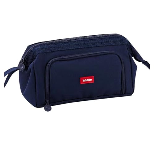 Estojo Escolar Feminino Grande Organizador Box Nécessaire Compartimentos Lona Oxford Impermeável Divisórias Alça Zíper Cor Rosa Verde Preto Lápis Caneta Professor Liso Espaçoso Resistente (Preto)