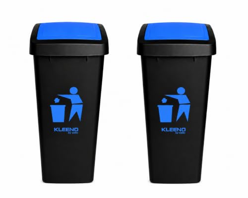 Image of CELLO Plastic Swing-Lid Garbage Dustbin 48 Ltr, Blue /Blue - Combo Pack of 2