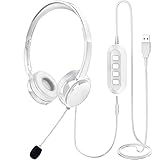 Auriculares para PC, USB / 3,5 mm Auriculares para computadora con micrófono Cancelación de Ruido Control en línea Auriculares livianos Auriculares comerciales para Skype, Zoom, Teléfono