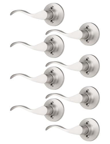 Image of Mengico 8 Pack Satin Nickel Dummy Door Lever, Single Left Side Door Handle for Closets, Non-Turning Pull Only Lever Set, Wave Style Interior Door Knob