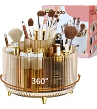 fanado 360° Rotating Makeup Organiser, Makeup Brush Holder, 5 Compartment Makeup and Skincare Storage for Vanity Desktop