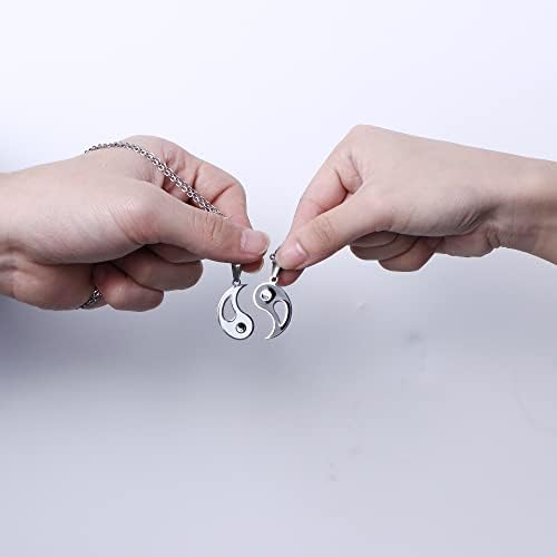 LOLIAS Couples Necklaces for Men Women Stainless Steel Cord Puzzle Pendant Necklace Yin Yang Necklace Gift Magnet Couples Matching Necklace Love Heart for Boyfriend Girlfriend