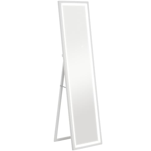 HOMCOM Grand Miroir Pleine Longueur 40 x 160 cm en Verre trempé, éclairage LED 3 Couleurs et...