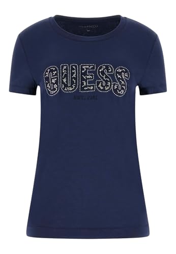 Guess T-shirt écologique à manches courtes en dentelle avec logo pour femme, Bleu noirci, Taille M